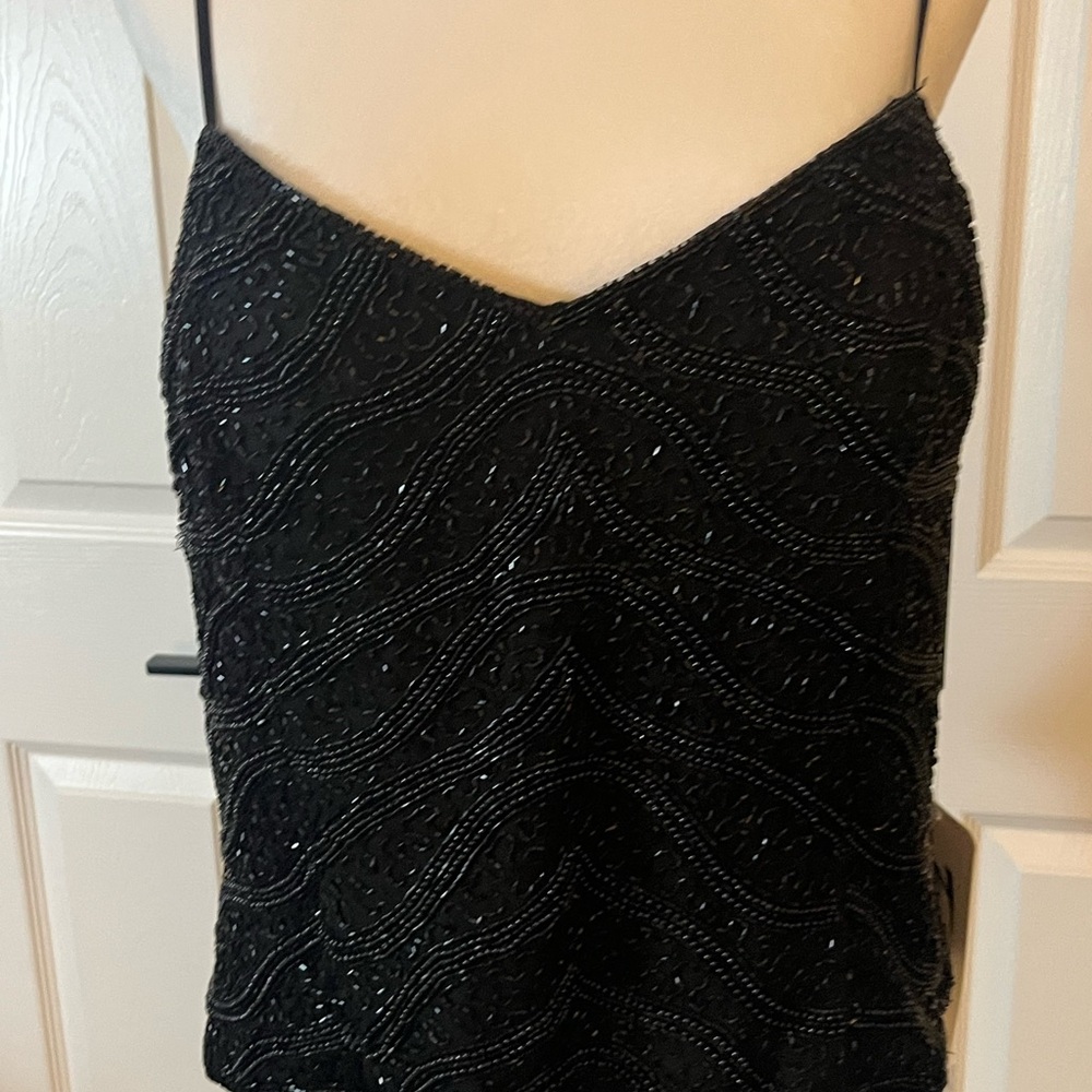 Tan Chho Black Beaded 100% Silk Camisole Evening Top Plus Size 1X